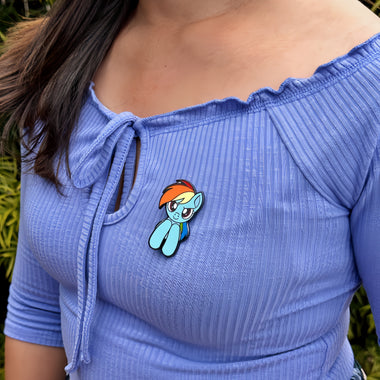 Load image into Gallery viewer, An officially licensed enamel pin of Rainbow Dash from My Little Pony. Pictured here is the My Little Pony Rainbow Dash Pin.