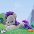 Load image into Gallery viewer, My Little Pony Rarity Dream Plush, a sleepy-eyed officially licensed dream plush of Rarity, sold by Symbiote Studios. (SleepingRarity.jpg)