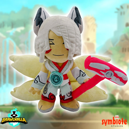 Plush toy with character design, Brawlhalla and Symbiote Studios logos visible