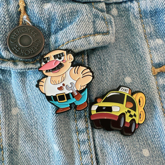 Yellow Taxi Goes Vroom Morio Enamel Pin