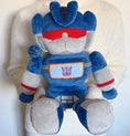 Load image into Gallery viewer, Plush toy robot with blue, gray, and red colors on a white background
