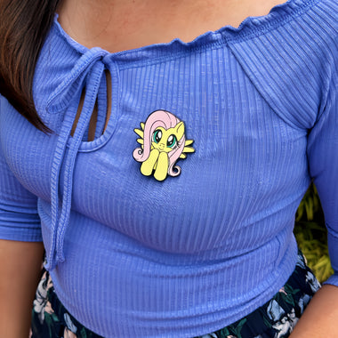 Load image into Gallery viewer, An officially licensed enamel pin of Fluttershy from My Little Pony. Pictured here is the My Little Pony Fluttershy Pin.
