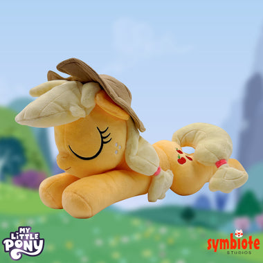 Load image into Gallery viewer, My Little Pony Applejack Dream Plush, a sleepy-eyed officially licensed dream plush of Applejack, sold by Symbiote Studios. (SleepingApplejack.jpg)
