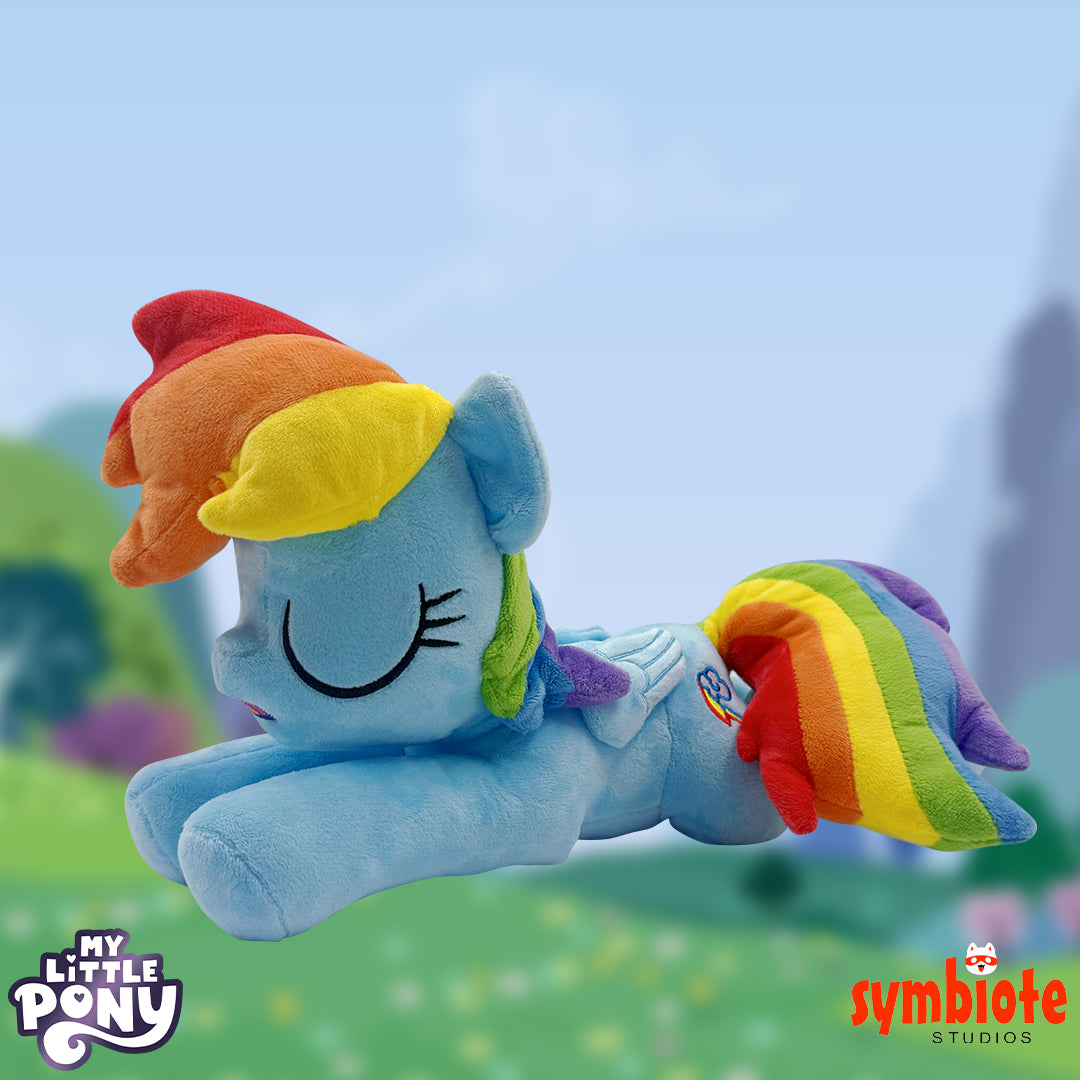 My Little Pony Rainbow Dash Dream Plush, a sleepy-eyed officially licensed dream plush of Rainbow Dash, sold by Symbiote Studios. (SleepingRainbowDash.jpg)
