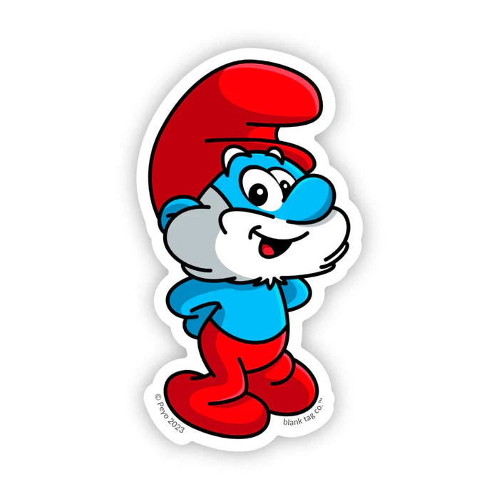 The Smurfs Papa Smurf Sticker, an officially licensed vinyl sticker of Papa Smurf, leader of the Smurf Village, sold by Symbiote Studios.