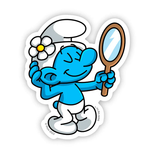 The Smurfs Vanity Smurf Sticker, an officially licensed vinyl sticker of Vanity Smurf from The Smurfs, sold by Symbiote Studios.